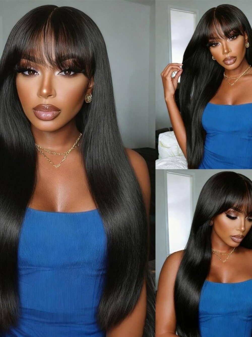 Straight Human Hair Wig with Bangs 2x4 HD Lace 220% Density 18inch Black